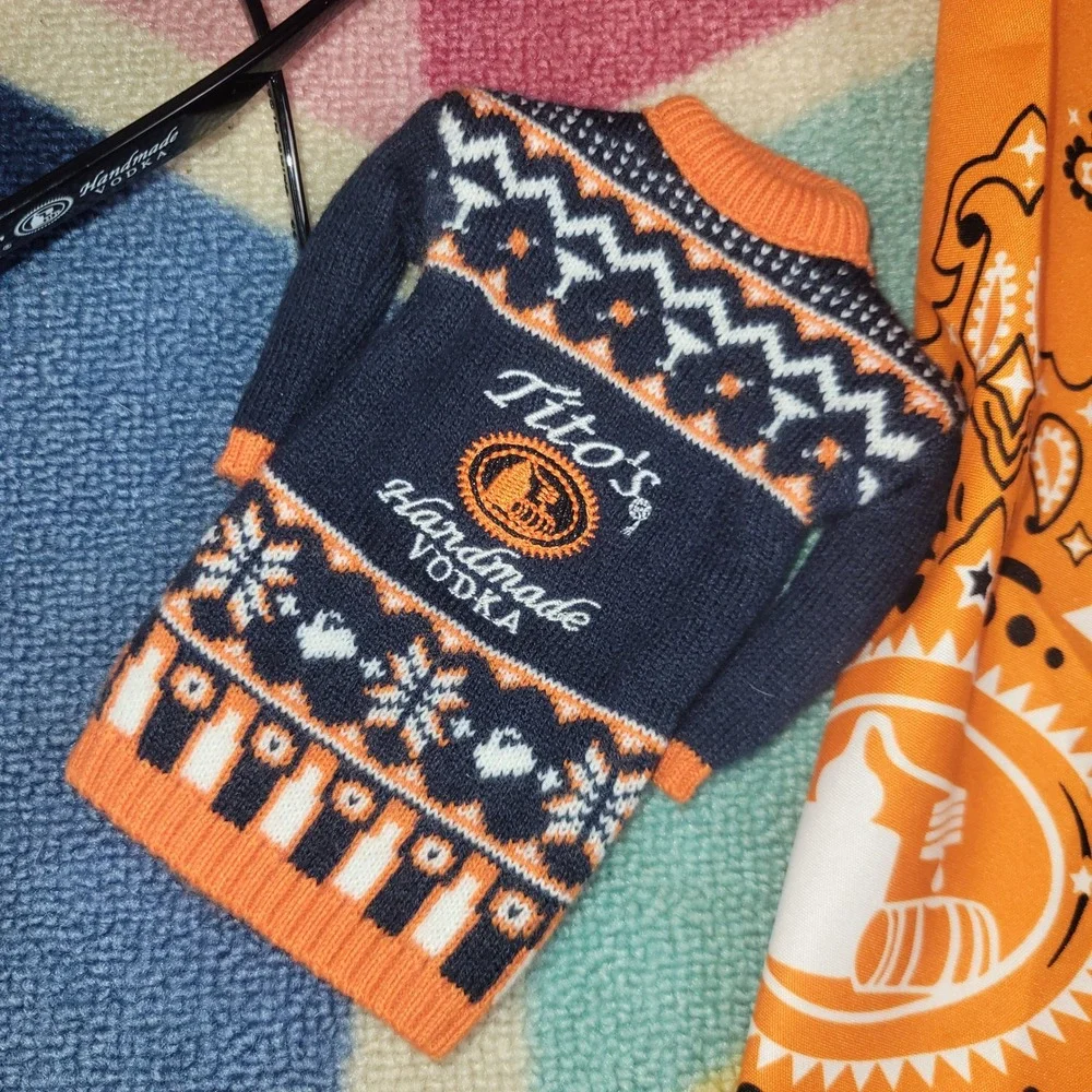Tito's Handmade Vodka Swag Bundle Orange Bandana Sunglasses Bottle Sweater